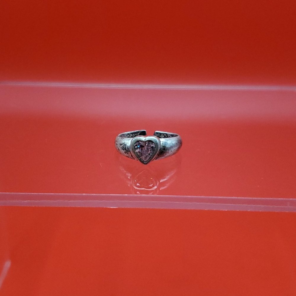 Size 2.5 925 Sterling Silver Heavily Tarnished Clear CZ Heart Ring